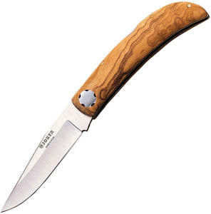 Joker 8" Lockback Olive Wood Satin 440 Stainless Clip Pt Folding Knife RNO66