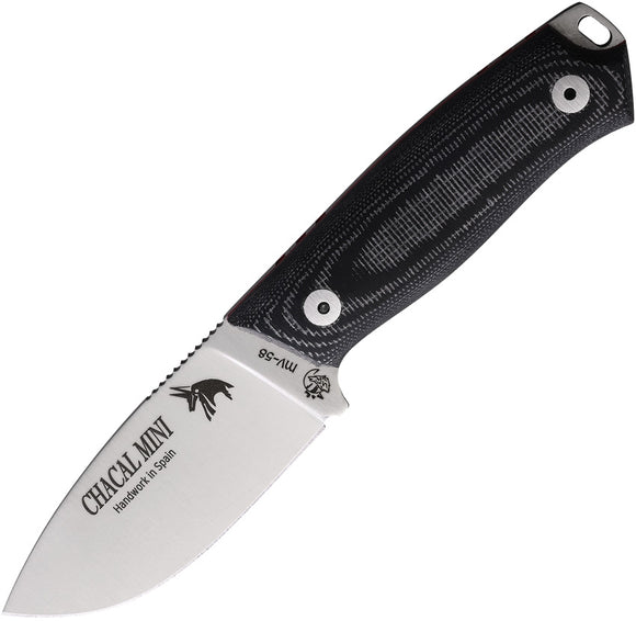 J&V Adventure Knives Chacal Mini Black Micarta Stainless Fixed Blade Knife 1385M