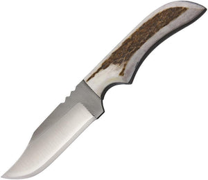 Anza Full Elk Stag Handle 7.75" Fixed Blade Knife w/ Leather Belt Sheath
