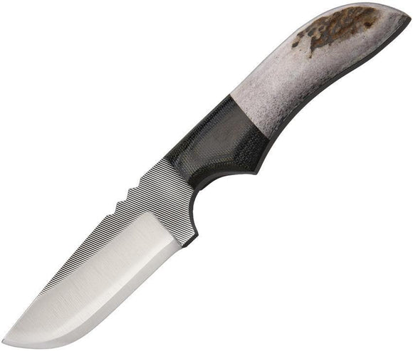 Anza Elk Stag Handle & Black Micarta Bolster Fixed Skinner Knife w/ Sheath
