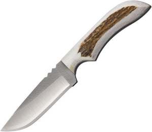 Anza Full Elk Stag Handle 7.13" Fixed Blade Knife w/ Leather Belt Sheath