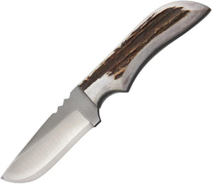 Anza Full Elk Stag Handle 7.75" Fixed Blade Knife w/ Leather Belt Sheath