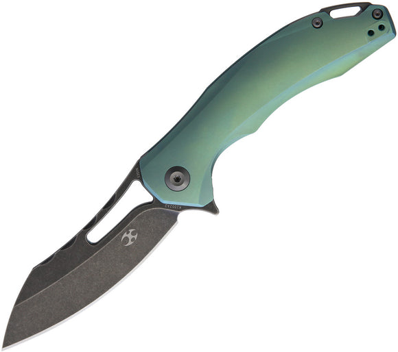 Kansept Knives Spirit Framelock Green Titanium Black Folding Knife 1002a2