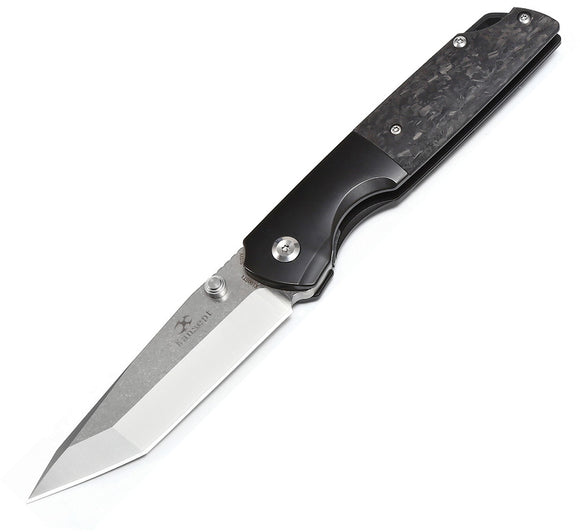 Kansept Knives Warrior Framelock Black and Carbon Fiber Folding Knife 1005T1