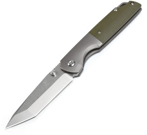 Kansept Knives Warrior Framelock Titanium and Green Folding Knife 1005t5
