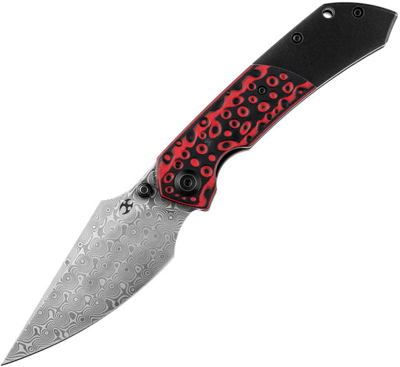 Kansept Knives Fenrir Pocket Knife Titanium & Red G10 Folding Damascus 1034A2