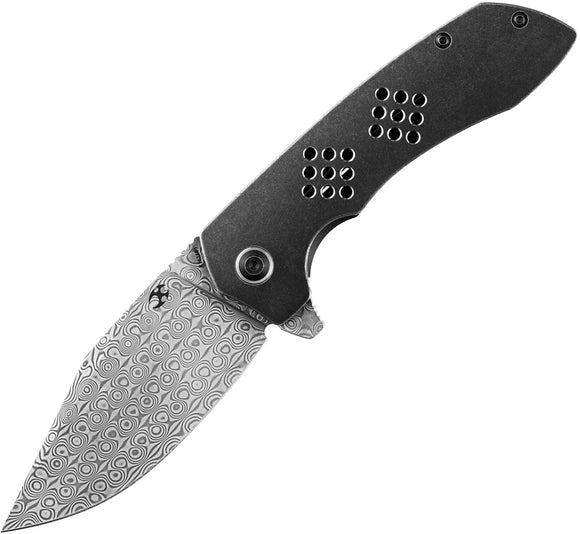Kansept Knives Entity Pocket Knife Dark Gray Titanium Folding Damascus 1036B3