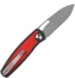 Kansept Knives Mato Linerlock Red G10 & Black CF Folding Damascus Knife 1050A7