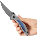 Kansept Knives Baku Linerlock Gray Titanium & G10 Folding Damascus Knife 1056A4