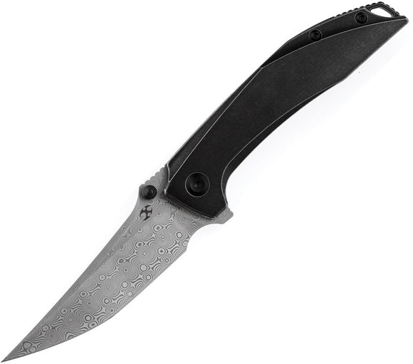 Kansept Knives Baku Linerlock Black Titanium Folding Damascus Knife 1056A5