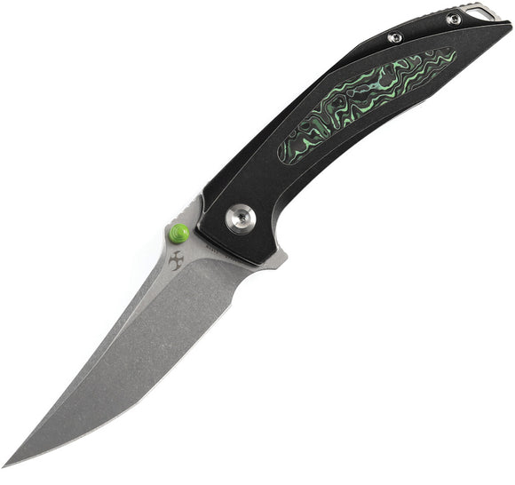 Kansept Knives Baku Linerlock Titanium & Green CF Folding S35VN Knife 1056A7