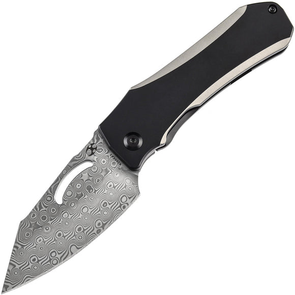 Kansept Knives Loki Framelock Black/Gray Titanium Folding Damascus Knife 1058A3