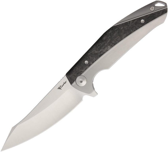 Reate Knives K1 Framelock Satin Marble CF Titanium Handle Folding Knife