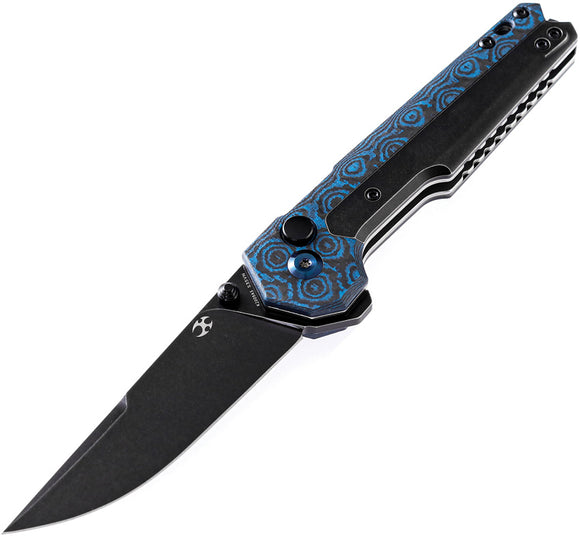 Kansept Knives EDC Tac Button Lock Titanium/Blue CF Folding S35VN Knife 2009A5