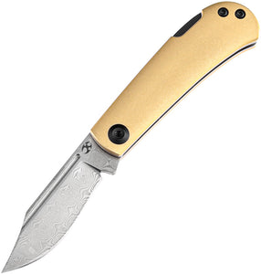 Kansept Knives Wedge Lockback Brass Folding Damascus Pocket Knife 2026BB1  -On Sale