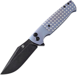 Kansept Knives Shikari SBL Button Lock Blue Titanium Folding CPM-S35VN Knife 2027B2