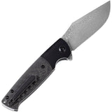 Kansept Knives Shikari SBL Button Lock Titanium & Carbon Fiber Folding Damascus Knife 2027D1