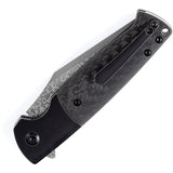 Kansept Knives Shikari SBL Button Lock Titanium & Carbon Fiber Folding Damascus Knife 2027D1