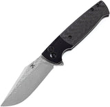 Kansept Knives Shikari SBL Button Lock Titanium & Carbon Fiber Folding Damascus Knife 2027D1