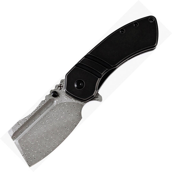 Kansept Knives Korvid M+ Linerlock Black Titanium Folding Damascus Knife 2030C2