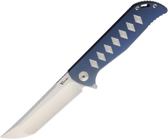Reate Knives K2 Framelock Blue Silver Titanium Folding Tanto Blade Knife