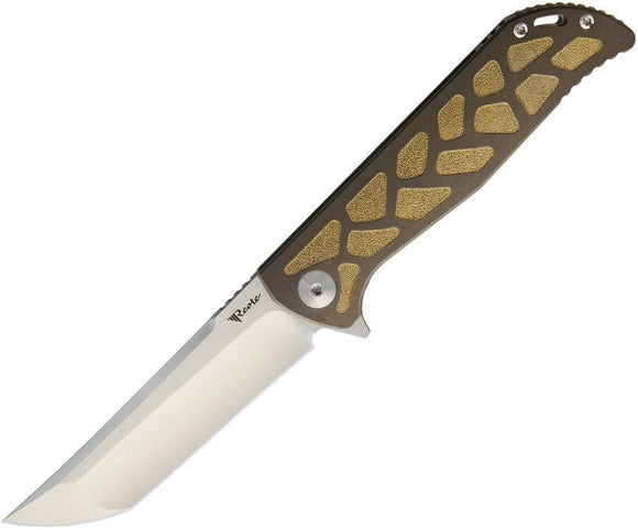 Reate Knives K2 Framelock Bronze Titanium Engraved Folding Blade Knife