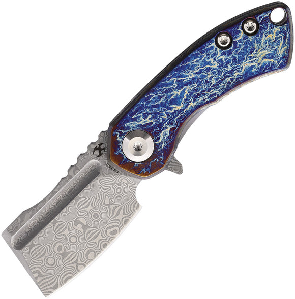 Kansept Knives Mini Korvid Pocket Knife Blue Titanium Folding Damascus 3030D1
