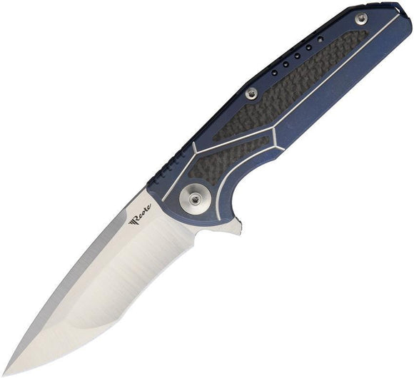 Reate Knives K3 Framelock Blue CF Titanium Handle Folding Blade Knife