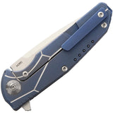 Reate Knives K4 Framelock Blue Titanium Damascus Handle Folding Knife
