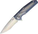 Reate Knives K4 Framelock Blue Titanium Damascus Handle Folding Knife