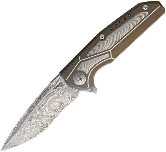 Reate Knives K4 Framelock Bronze Folding Knife Damasteel Blade K4BRDD
