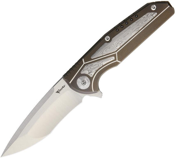 Reate Knives K4 Bronze Damascus Inlay Titanium Handle Folding Knife