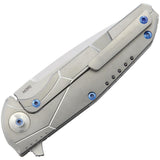Reate Knives Framelock Satin Titanium Handle Blue CF Folding Blade Knife