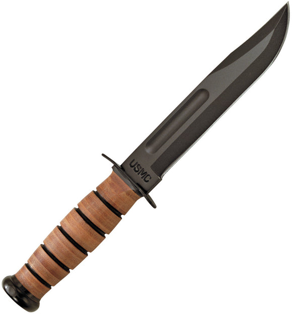 Ka-Bar USMC Fighter Plain 1095 Carbon Steel Black Fixed Knife w/ Sheath 1217