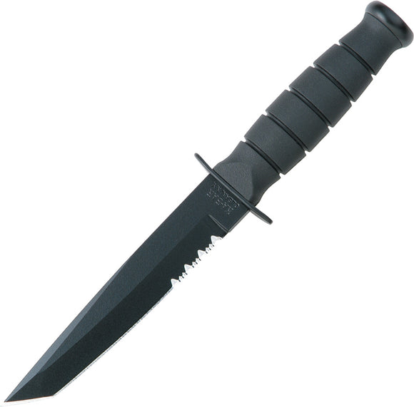 Ka-Bar Short Serrated 1095 Carbon Steel Tanto Black Fixed Knife w/ Sheath 1255
