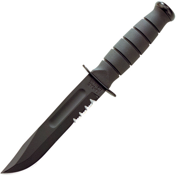 Ka-Bar Short Serrated 1095 High Carbon Steel Black Fixed Knife w/ Sheath 1257