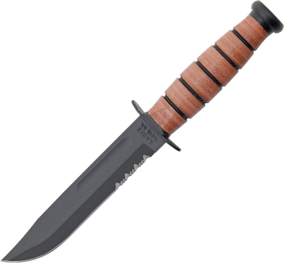 Ka-Bar Short Serrated 1095 Carbon Steel Black Fixed Knife w/ Belt Sheath 1261