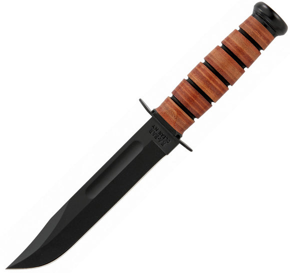 Ka-Bar Fixed Knife Single Mark Stacked Leather 1095 Black Clip Pt Blade 1320