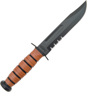 Ka-Bar USMC Fighting Knife 12" Serrated Black Carbon Steel Fixed Blade 5018