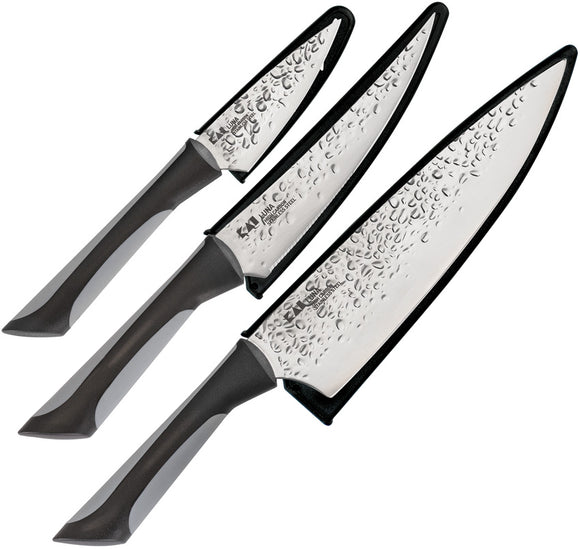 Kai USA Luna Three Piece Kitchen Gray Stainless Fixed Blade Knife Set 0370