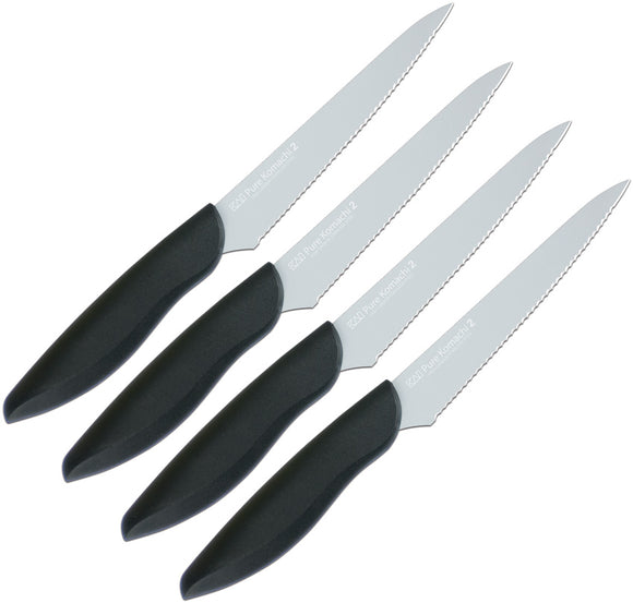 Kai USA Komachi 2 Steak Black Smooth Stainless Fixed Blade 4pc Knife Set 5075