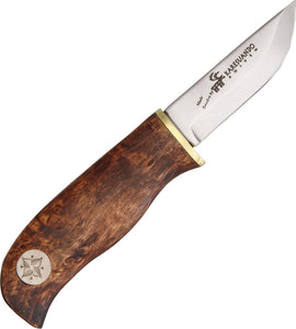 Karesuando Kniven Vuonjal Brown Curly Birch 12C27 Steel Fixed Blade Knife 3633