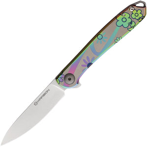 KARBON Tidbit Framelock Floral Stainless Folding Bohler N690 Pocket Knife B108