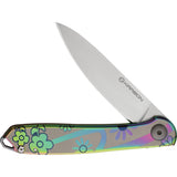 KARBON Tidbit Framelock Floral Stainless Folding Bohler N690 Pocket Knife B108