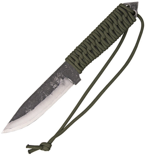 Kanetsune Karasu Green Cord Wrapped Damascus Fixed Blade Knife B254
