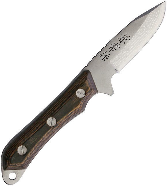 Kanetsune Seseragi Brown Wood Damascus Steel Fixed Blade Knife 266
