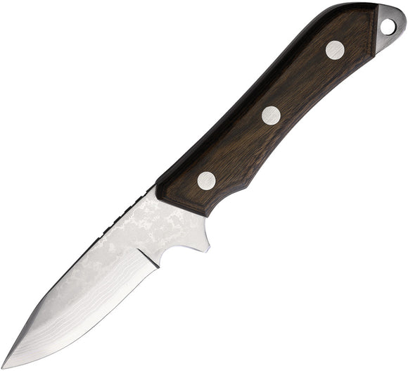 Kanetsune Seseragi Brown Wood Damascus Steel Drop Point Fixed Blade Knife B269