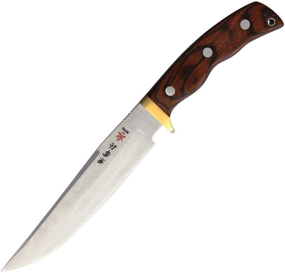 Kanetsune Subaru 180 Brown Plywood Damascus Fixed Blade Knife 553