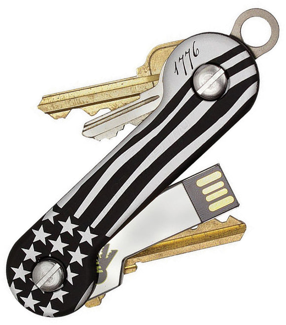 KeyBar Black Anodized Aluminum USA American Flag Car &  House Key Holder 219