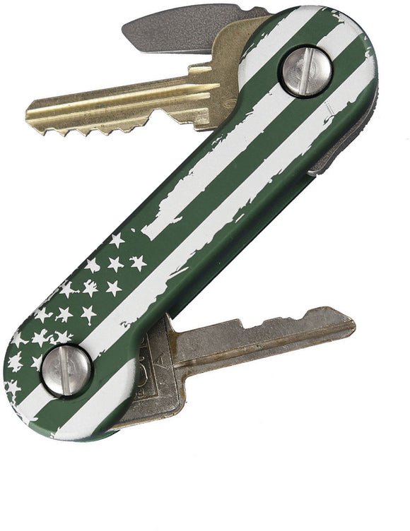 KeyBar Green Anodized Aluminum USA American Flag Car & House Key Holder 229